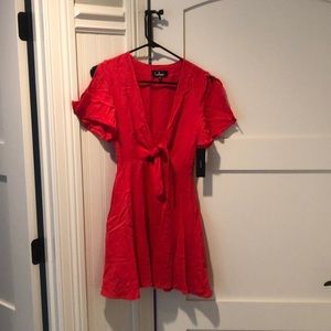Red tie-front mini dress